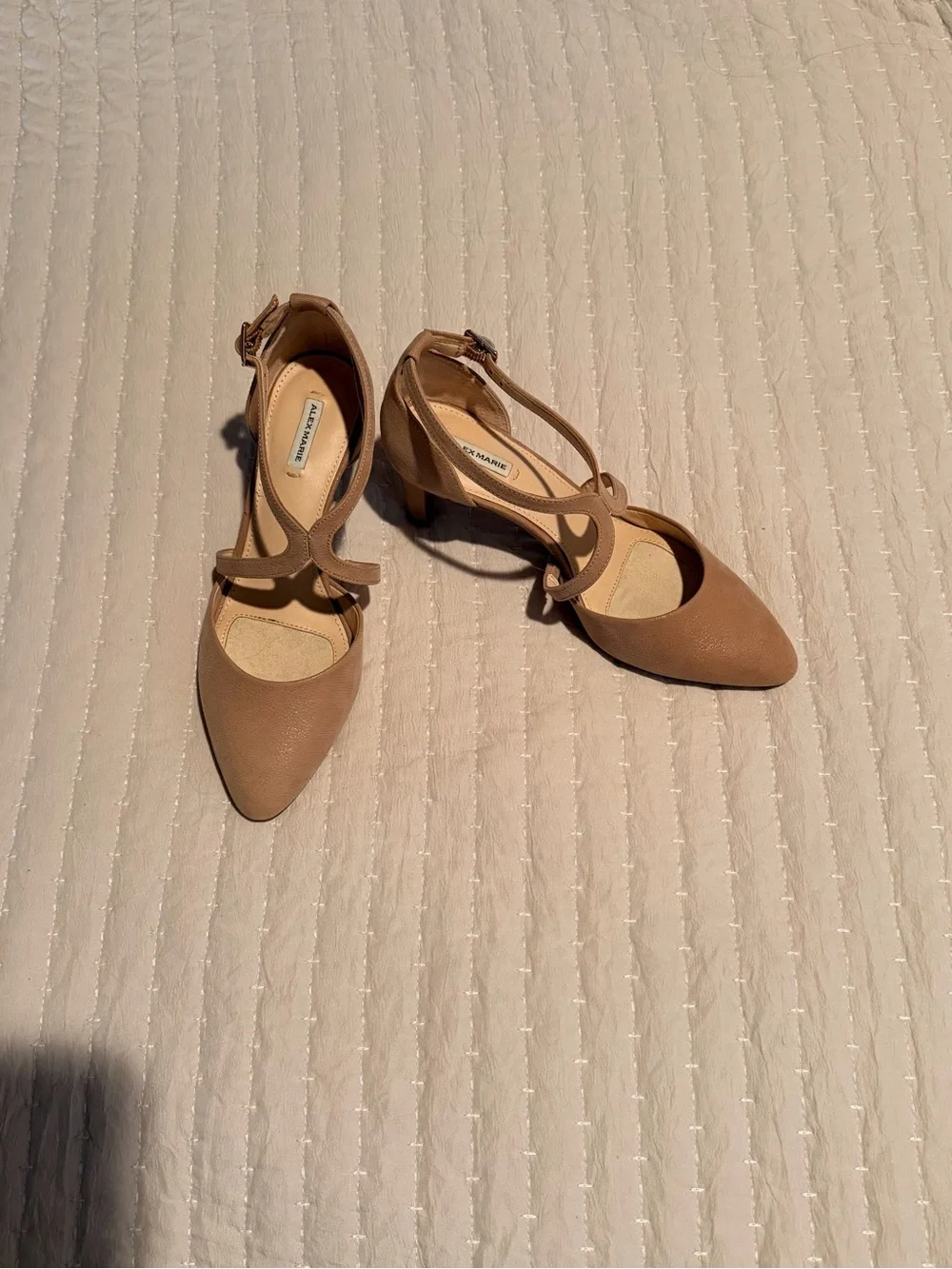 Alex Marie Women's Leather Pointed Toe Strappy Heels - Nude 6